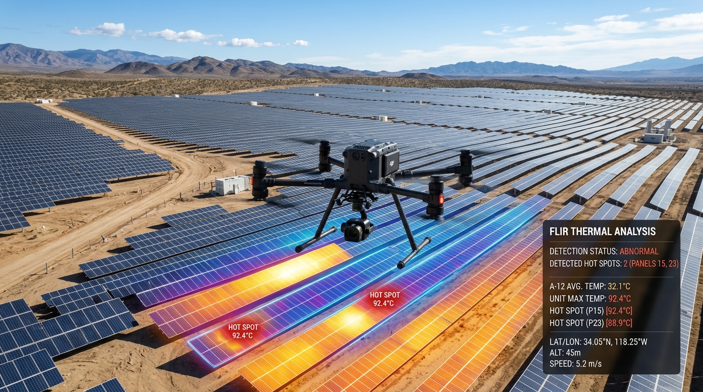 Obloty dronem z kamerą termowizyjną FLIR dla elektrowni fotowoltaicznych
